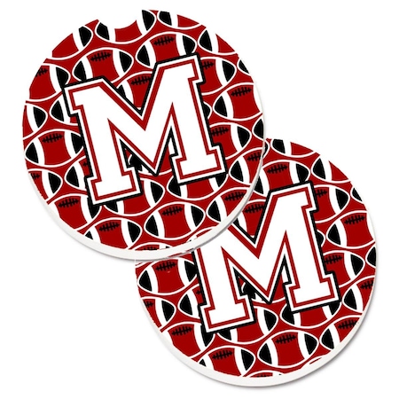 Carolines Treasures Letter M Football Cardinal and White Set of 2 Cup Holder Car Coaster CJ1082-MCARC